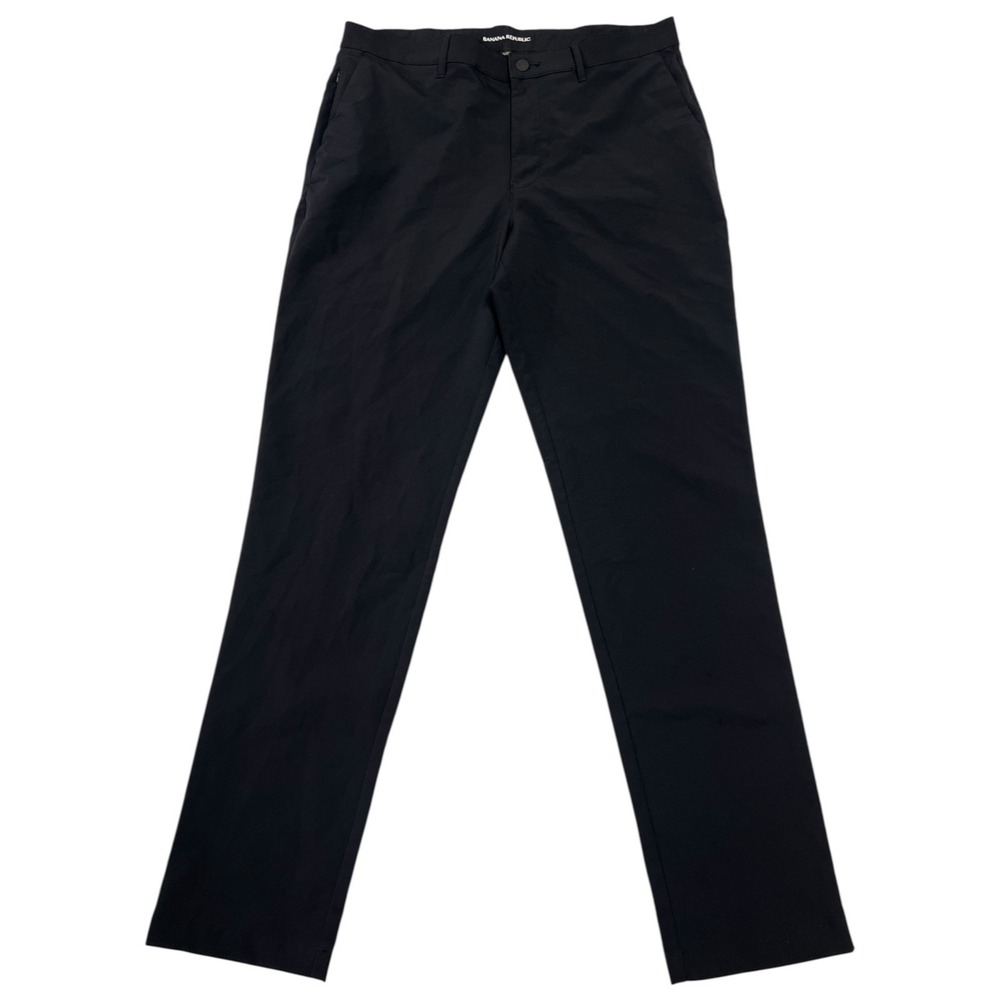 Banana Republic Men's 36x34 Performance Chino Black Flat Front Trousers Pants